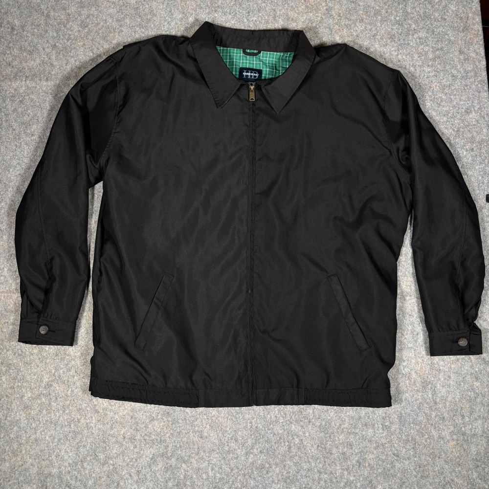Harbor Bay Jacket Men 4XLT Black Harrington Plaid Lined Full Zip Lightweight Big